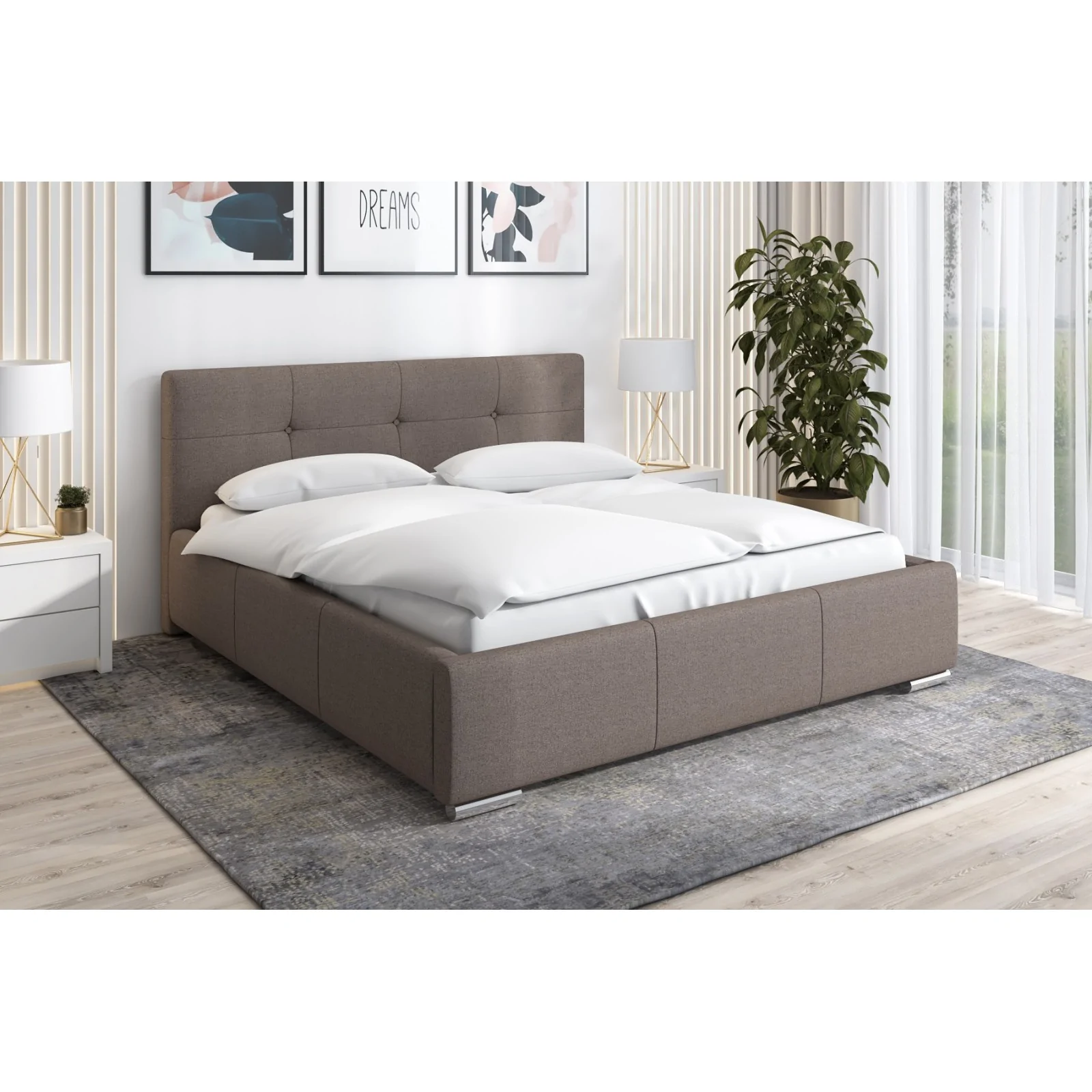 Łóżko tapicerowane, małżeńskie Amanda +stelaż +pojemnik na pościel