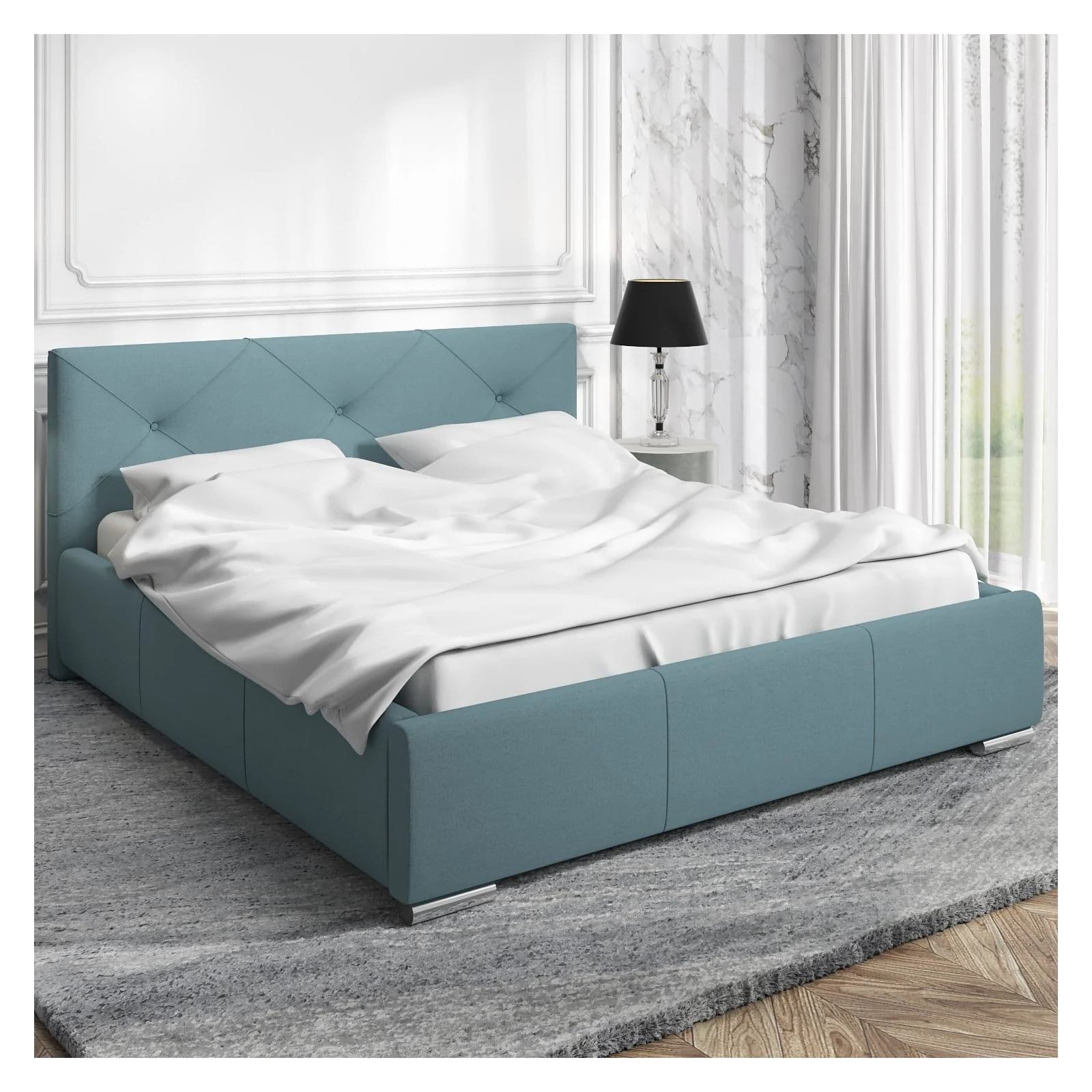 Łóżko sypialniane, tapicerowane Karen +stelaż +pojemnik na pościel