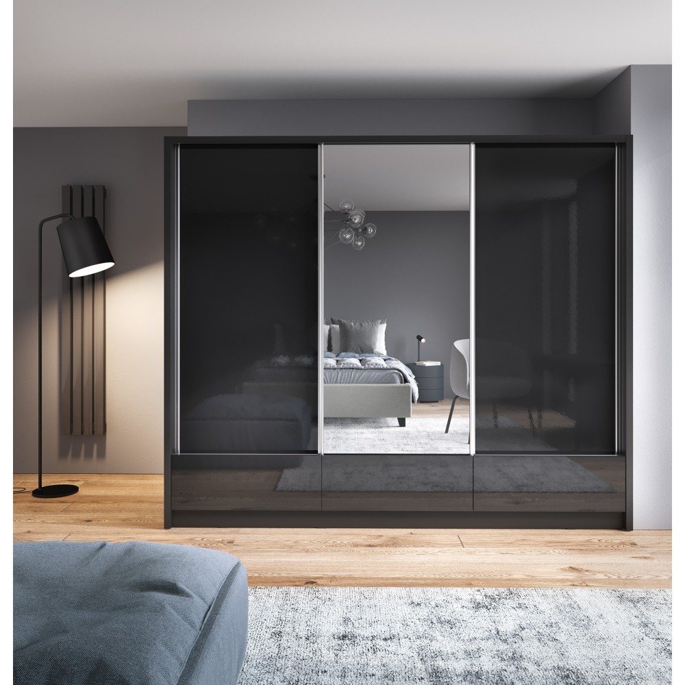Szafa Aria 1 czarna 250cm z lustrem
