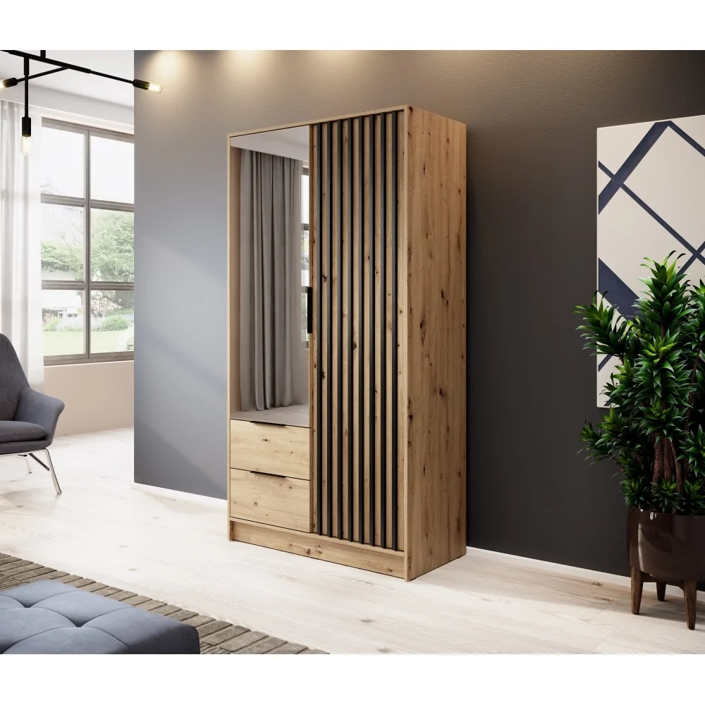 Szafa Nelly 2d z lustrem 100cm Artisan Lamelan Dąb Czarna