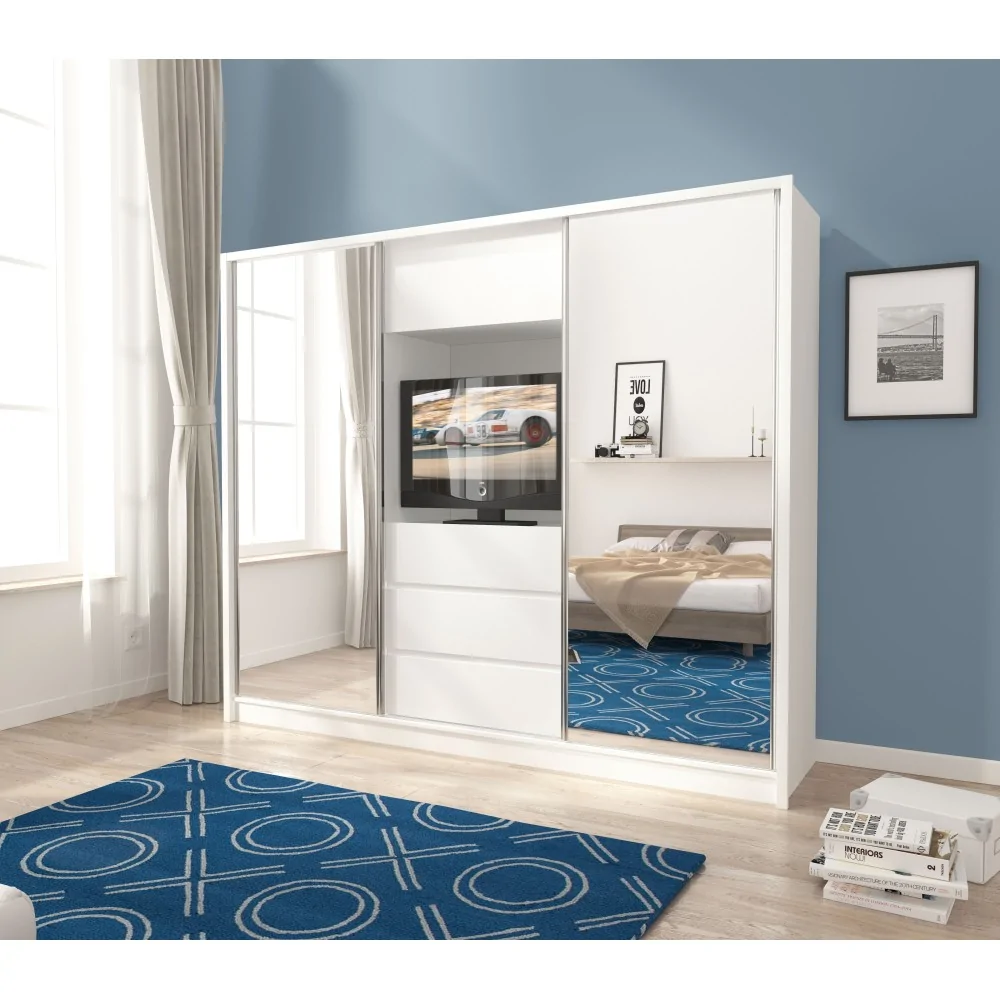 Szafa TV Biała 250cm z lustrami