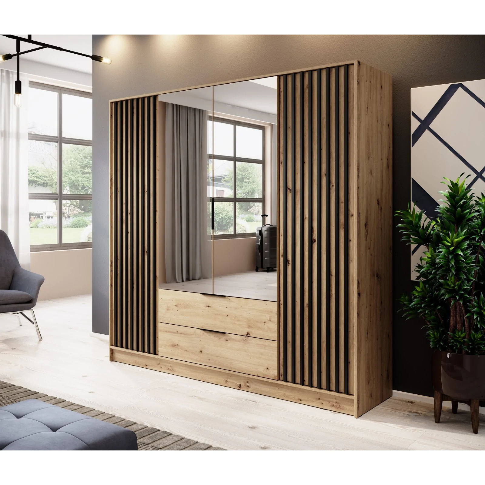 Szafa Nelly 4d z lustrem 200cm Czarny