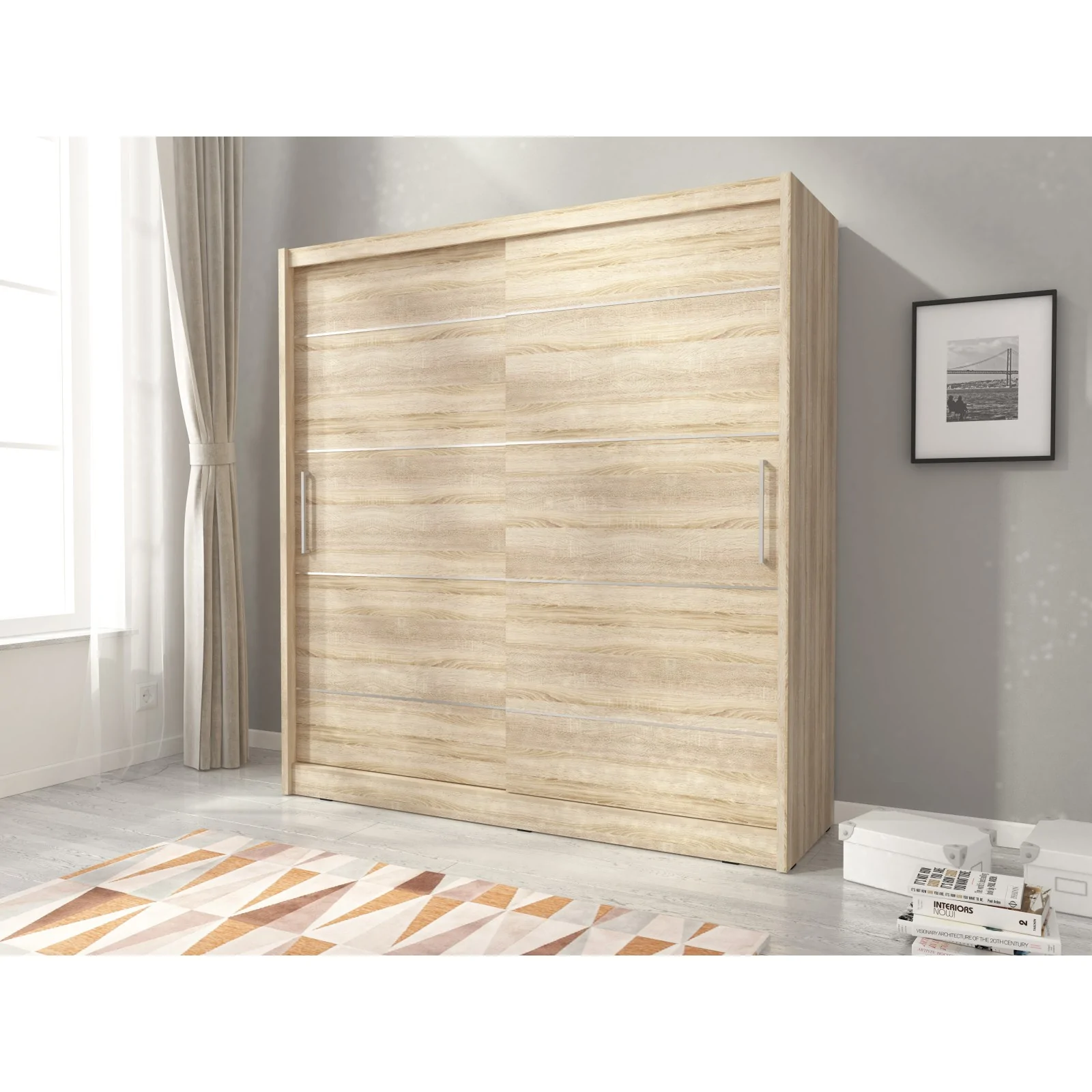 Szafa Maja z wstawkami aluminiowymi 180 cm sonoma