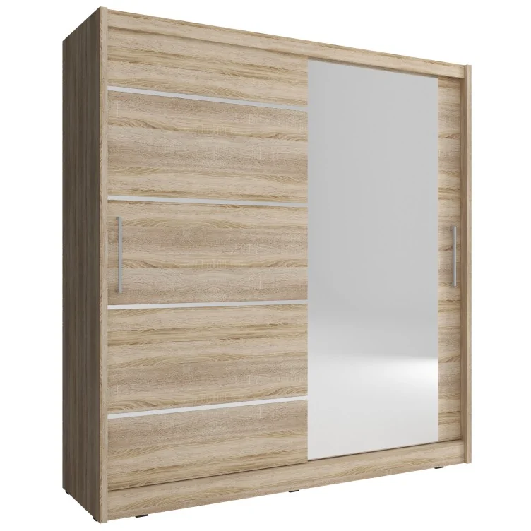 Szafa Maja 1 z lustrem i wstawkami aluminiowymi 180 cm sonoma