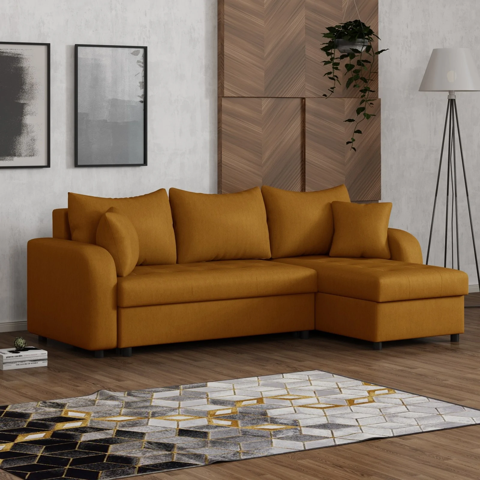 Narożnik z funkcją spania Welurowa kanapa narożna Kelly+