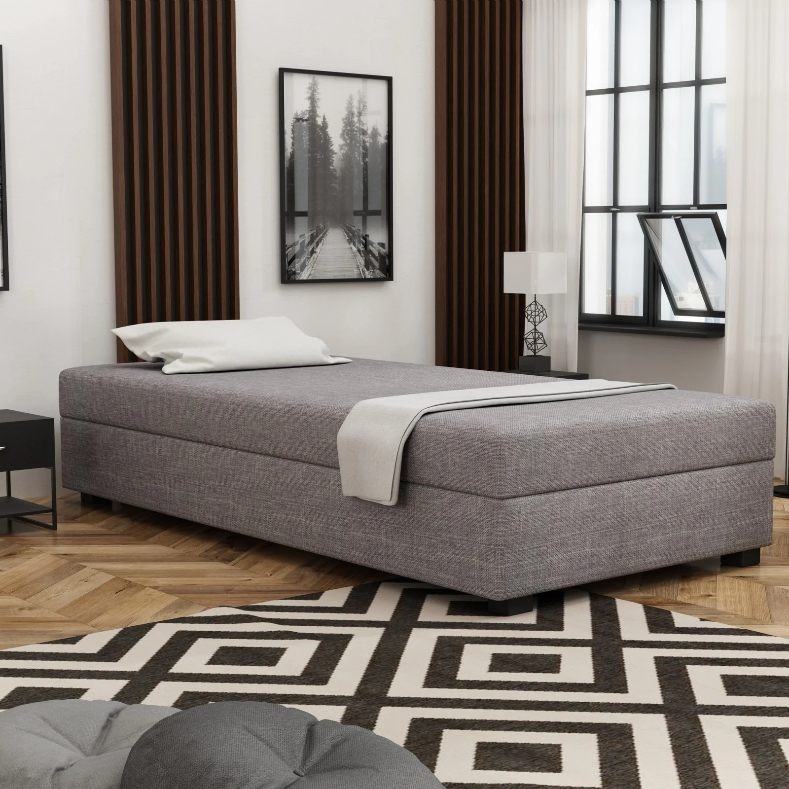 Łóżko jednoosobowe Tapczan z pojemnikiem Iwo 120/195