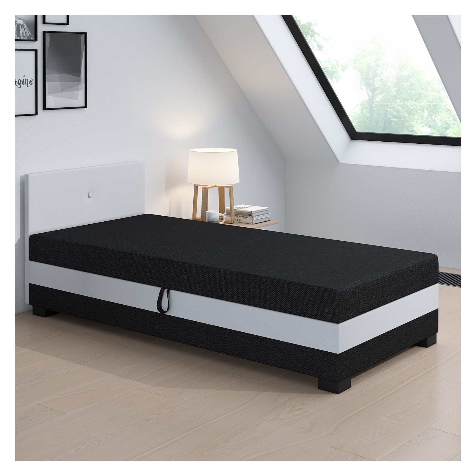 Ilia 90x200 Tapczan jednoosobowy z pojemnikiem Łóżko młodzieżowe dla studenta