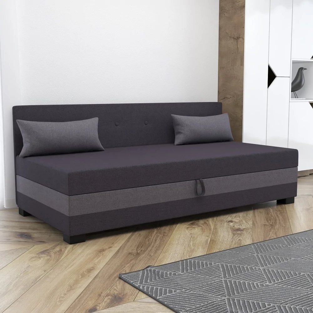 Łóżko Tapczan jednoosobowy z pojemnikiem Zoja 110x195 +Poduszki Gratis Łóżko Tapczan jednoosobowy z pojemnikiem Zoja 110x195 +Poduszki Gratis