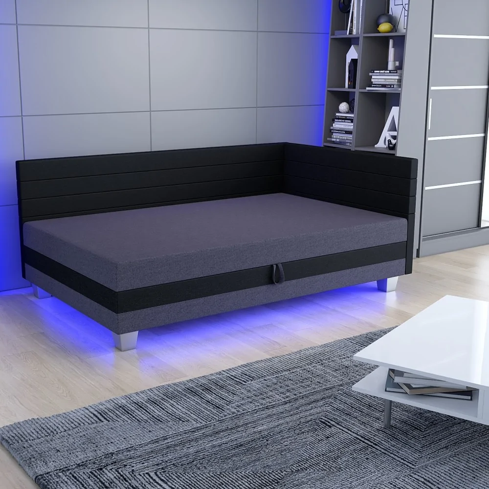 Tapczan Jednoosobowy Z Oświetleniem Led Mars+ Łóżko Młodzieżowe +Pojemnik Na Pościel