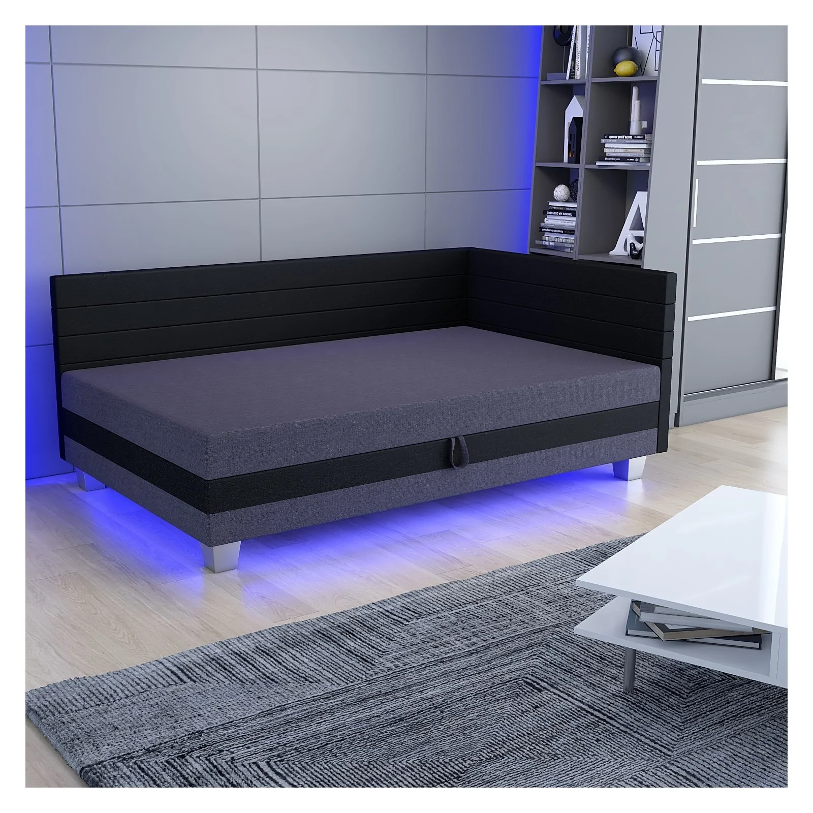 Tapczan Jednoosobowy Z Oświetleniem Led Mars+ Łóżko Młodzieżowe +Pojemnik Na Pościel