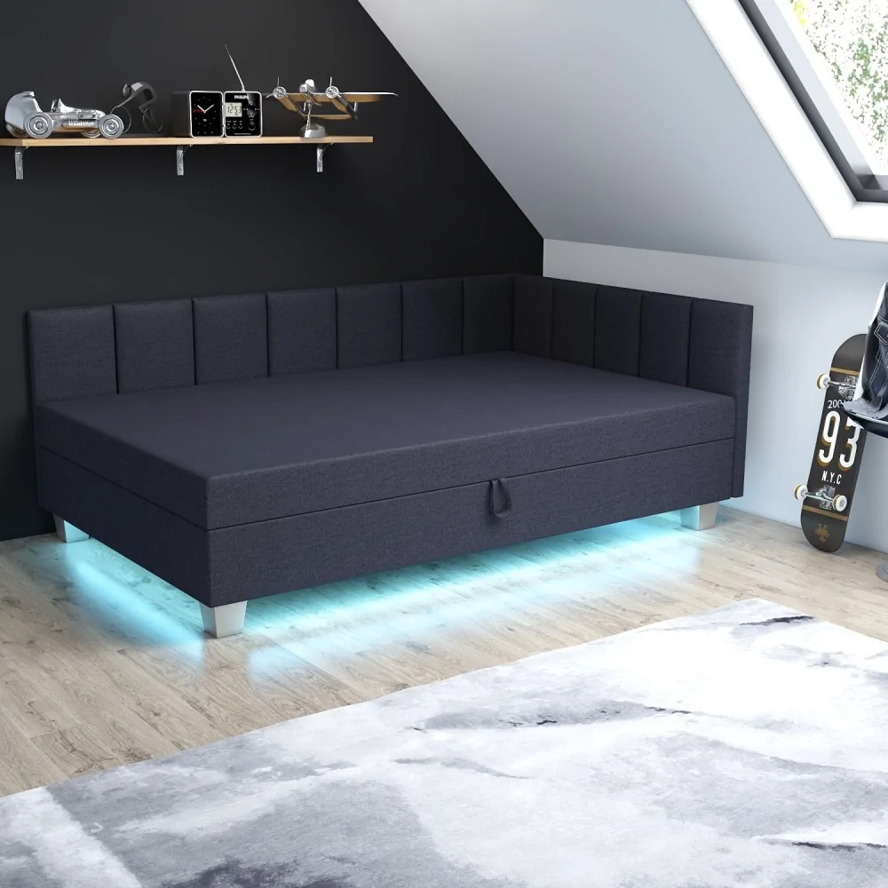 Tapczan jednoosobowy Led Marcela+ Łóżko młodzieżowe z pojemnikiem na pościel