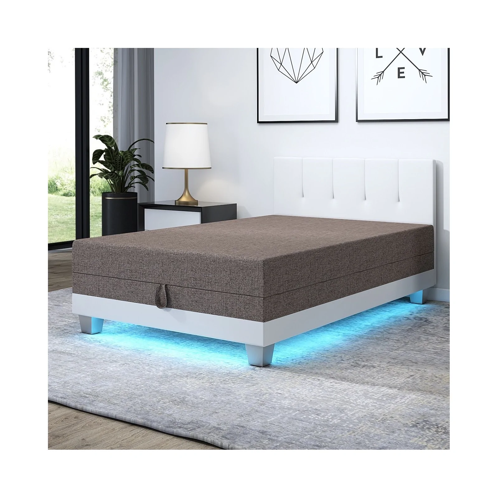 Łóżko kontynentalne Tapczan z oświetleniem Led Luiza