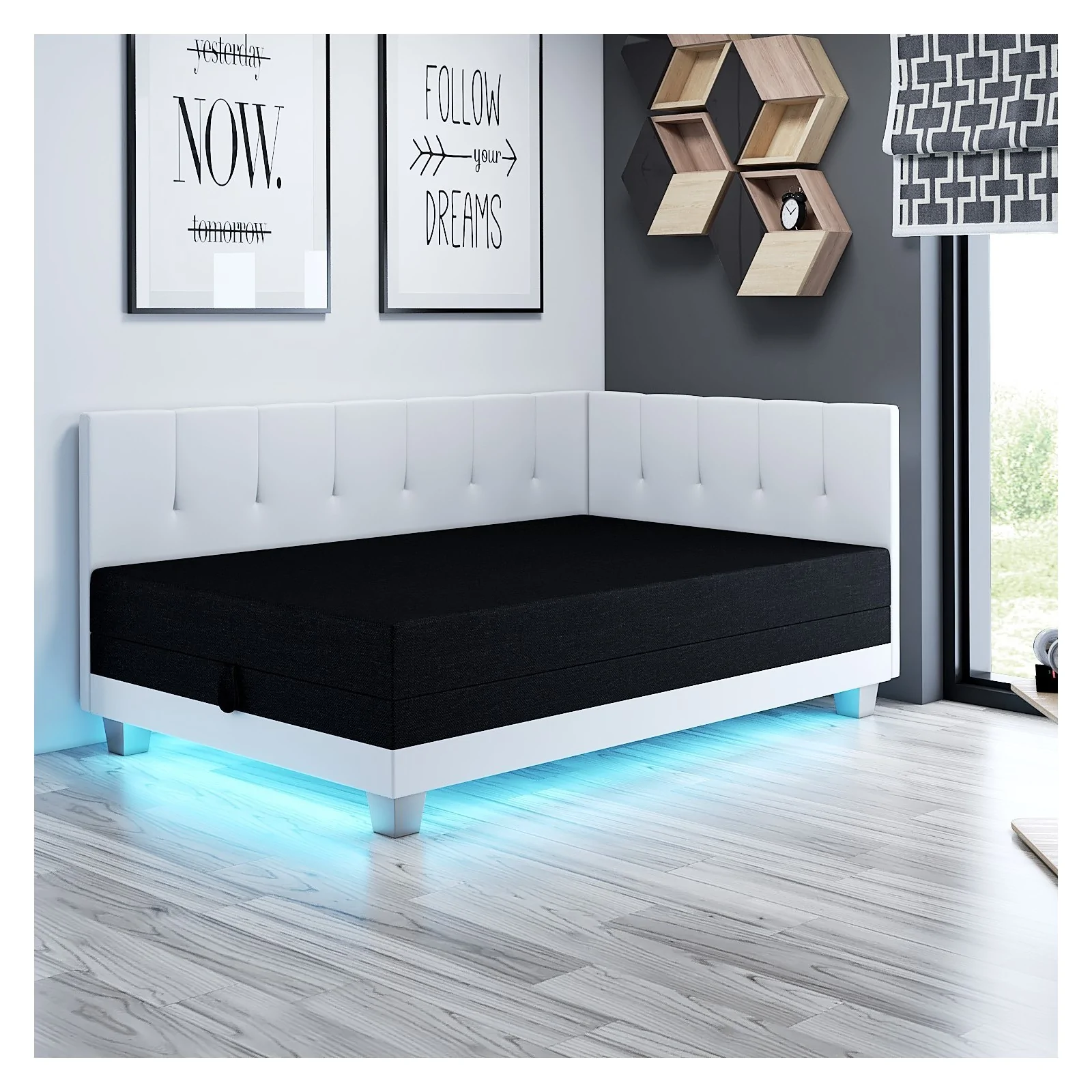 Łóżko kontynentalne Tapczan z oświetleniem Led Luiza+