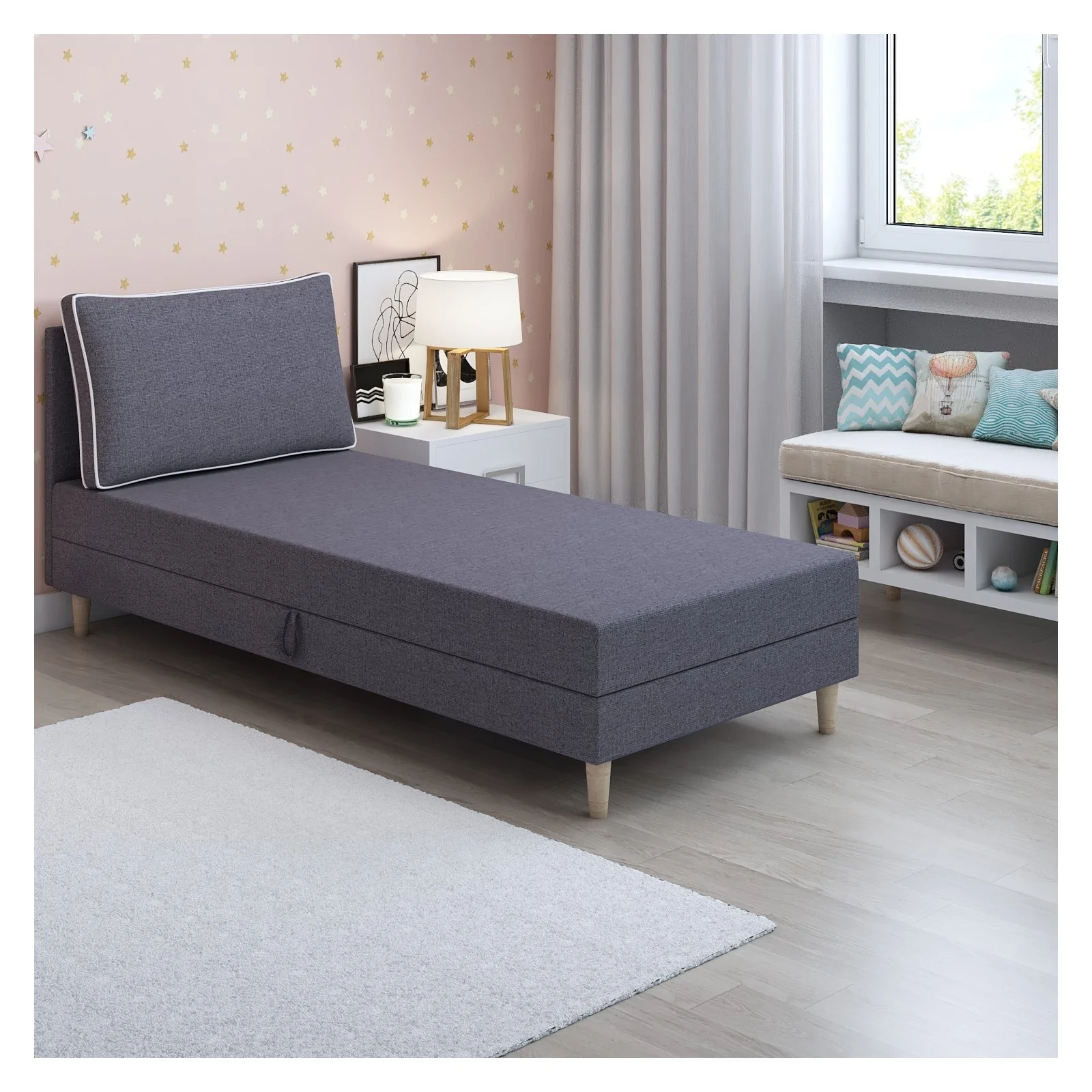 Tapczan jednoosobowy Inge Łóżko młodzieżowe z pojemnik na pościel