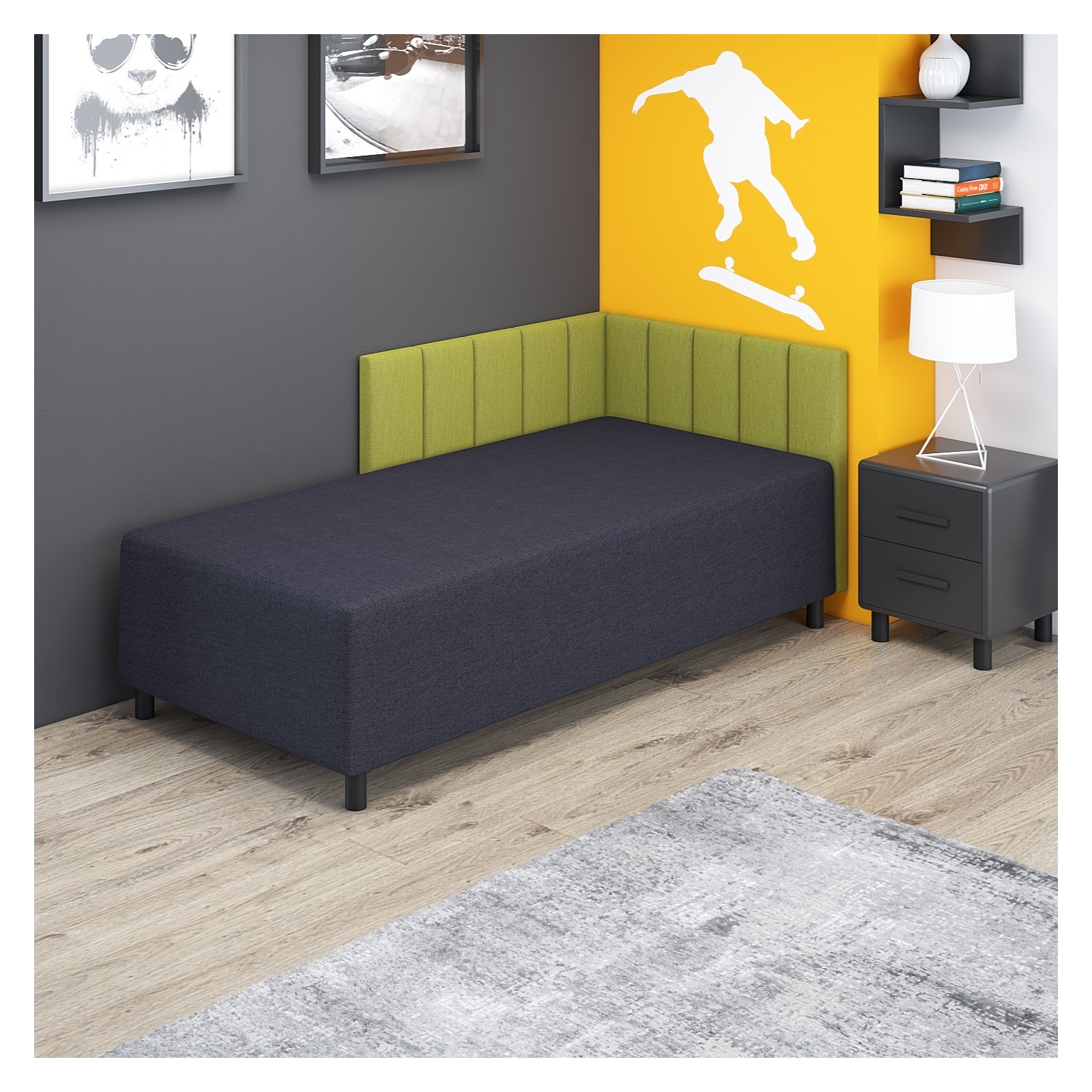 Łóżko jednoosobowe Tapczan narożny z materacem Leo+