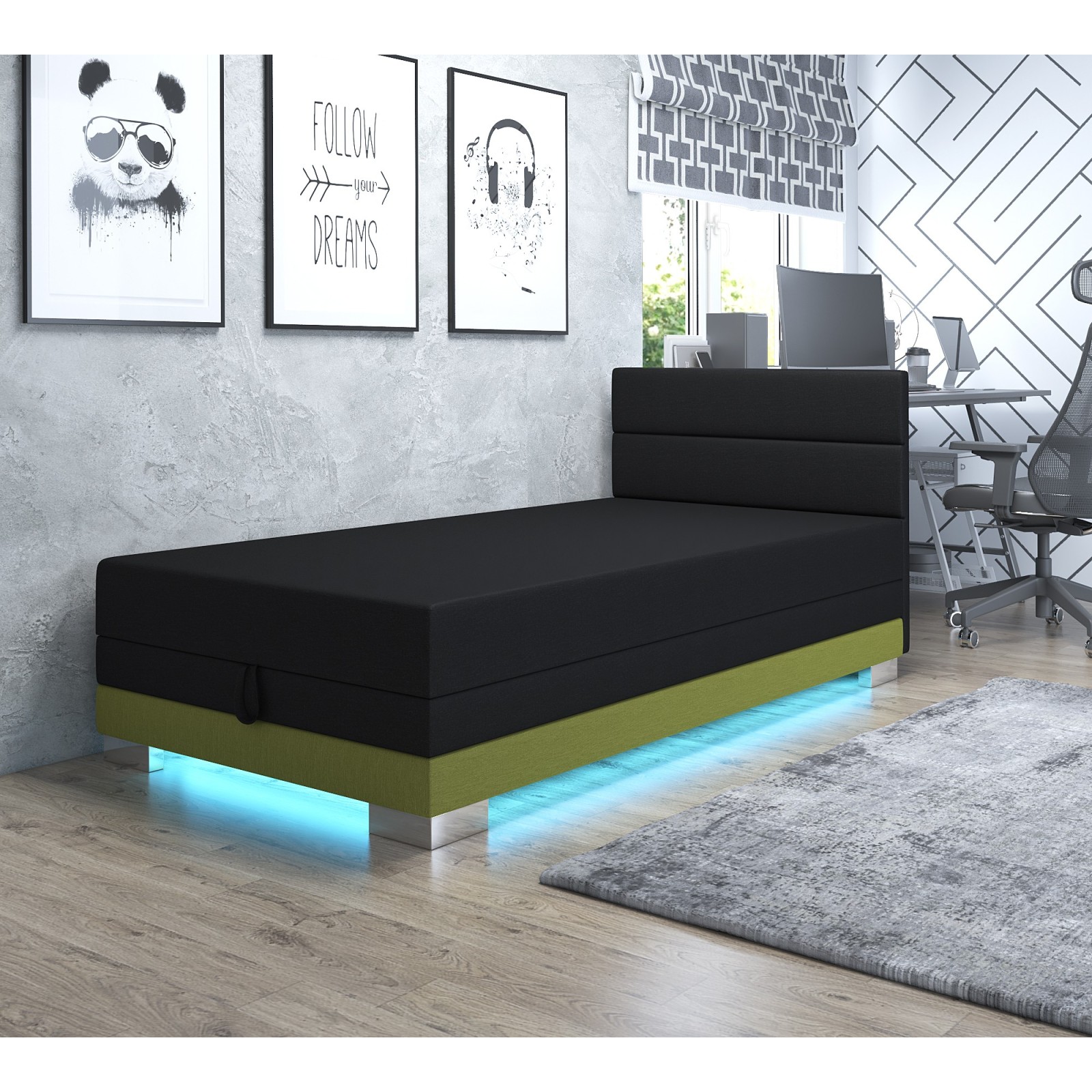 Tapczan jednoosobowy z pojemnikiem Torin Łóżko młodzieżowe Led