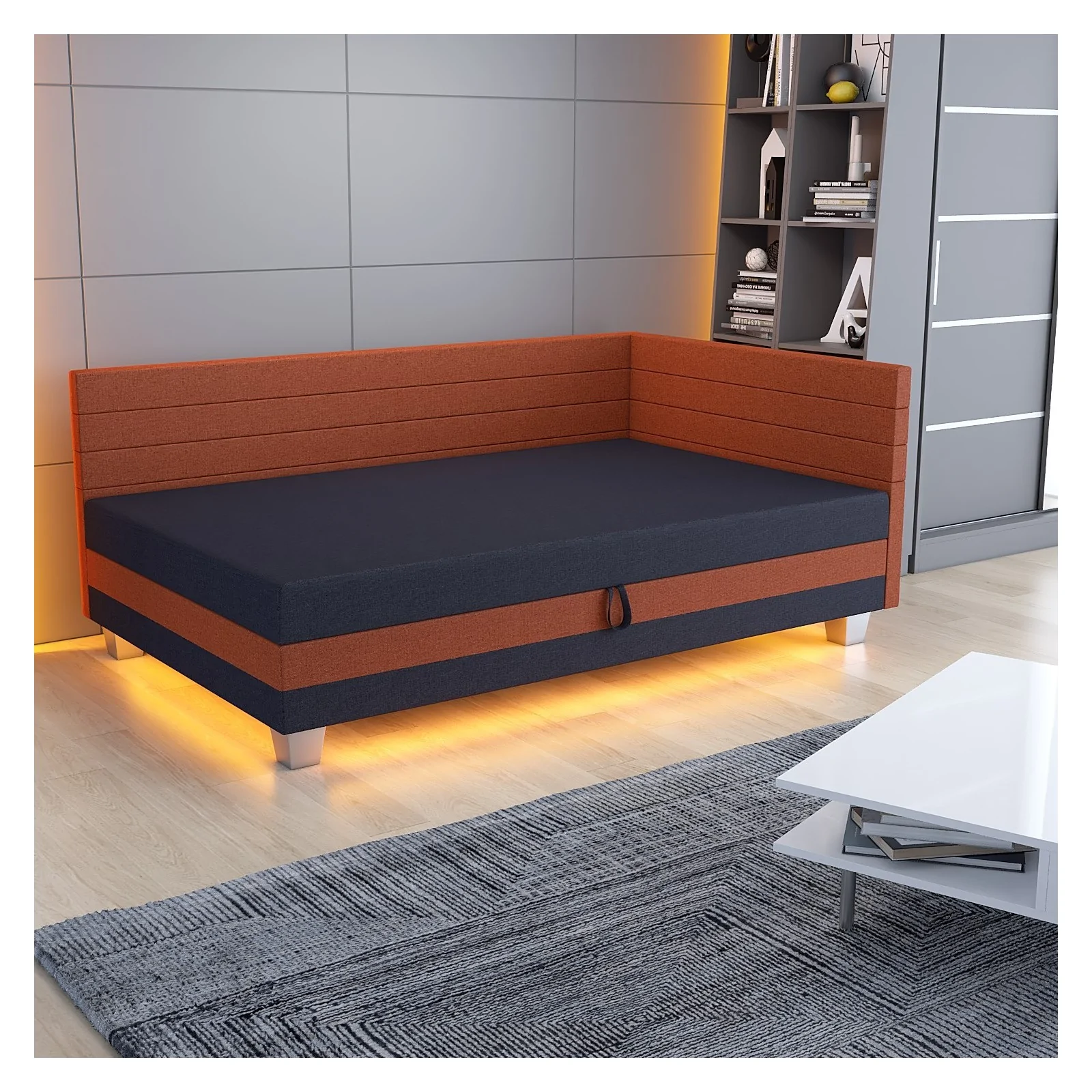 Tapczan z pojemnikiem Led Łóżko młodzieżowe Mars+