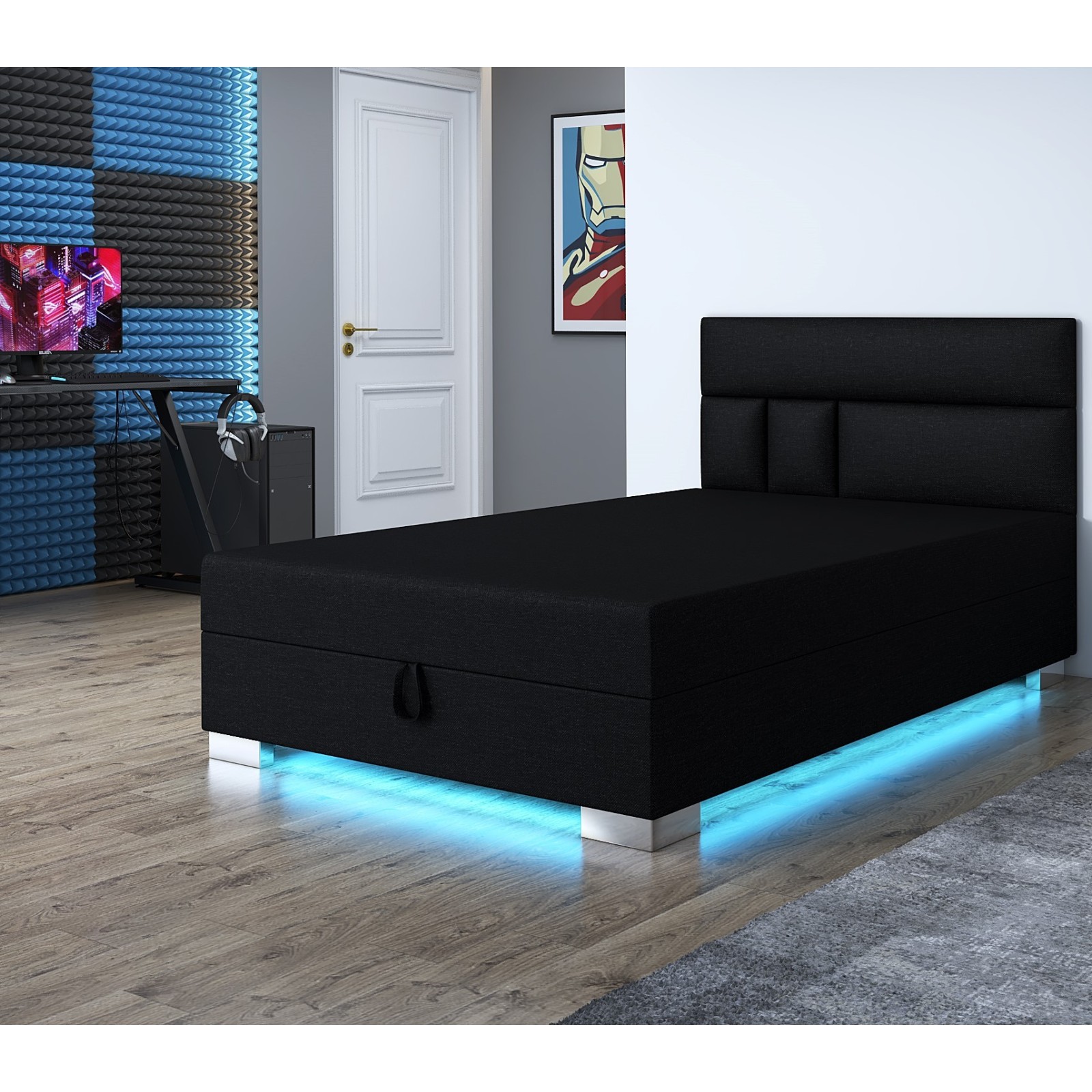 Tapczan z pojemnikiem Astrid Łóżko młodzieżowe z oświetleniem Led