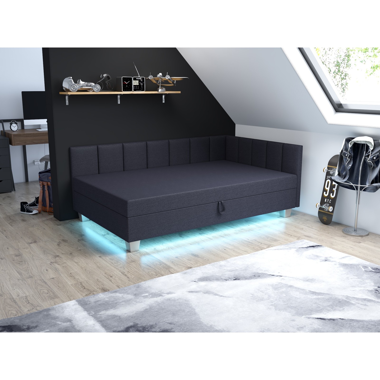 Tapczan jednoosobowy Łóżko młodzieżowe z oświetleniem LedMarcela+