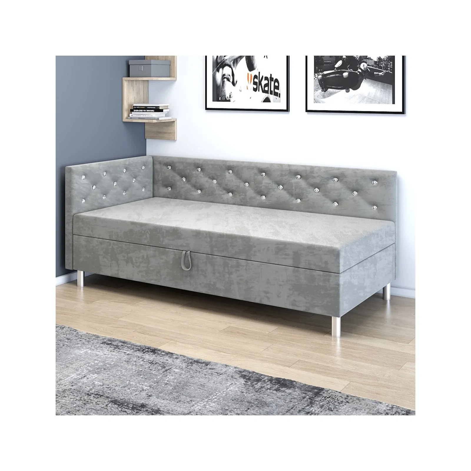 Łóżko młodzieżowe jednoosobowe Tapczan welur Princess+