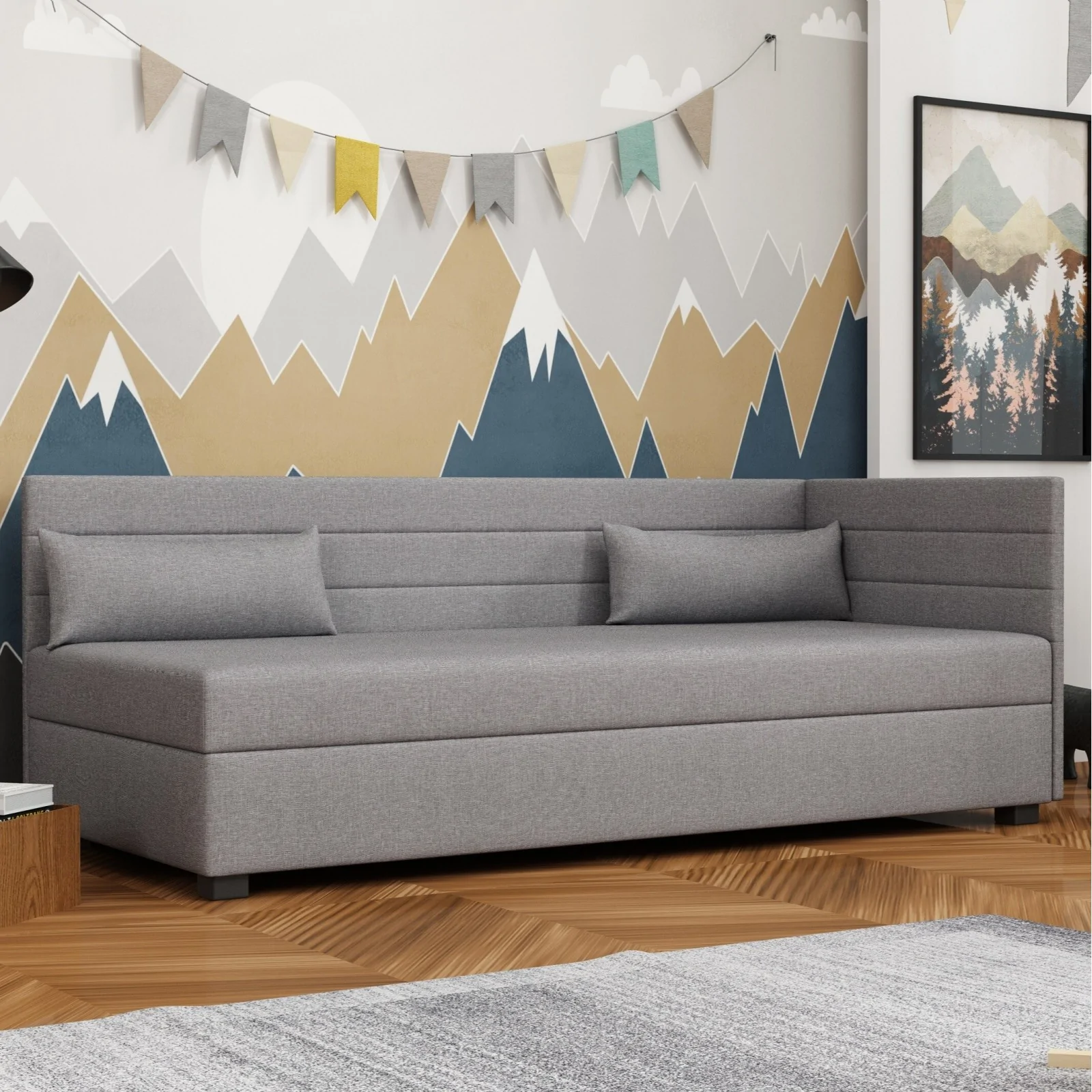 Młodzieżowe łóżko jednoosobowe Mars+, tapczan z pojemnikiem i materac