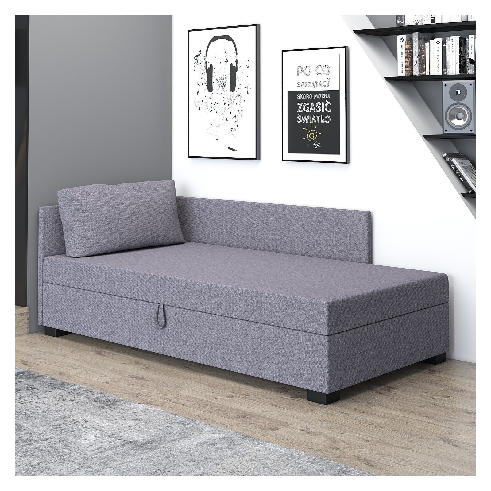 Łóżko Pola+ z pojemnikiem, tapczan jednoosobowy hotelowy młodzieżowy