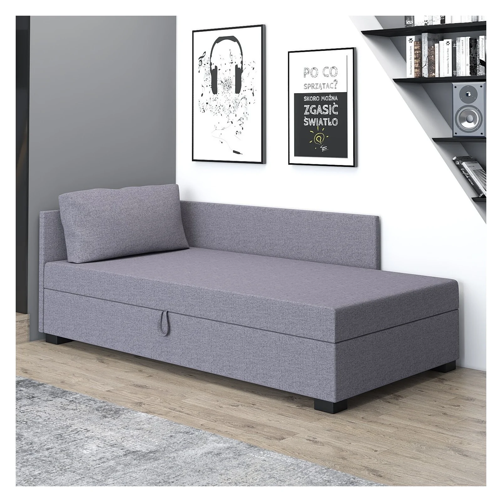 Łóżko Pola+ z pojemnikiem, tapczan jednoosobowy hotelowy młodzieżowy