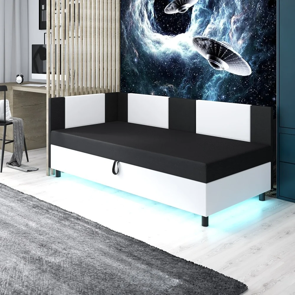 Tapczan jednoosobowy Axel z oświetleniem Led Łóżko młodzieżowe +pojemnik na pościel