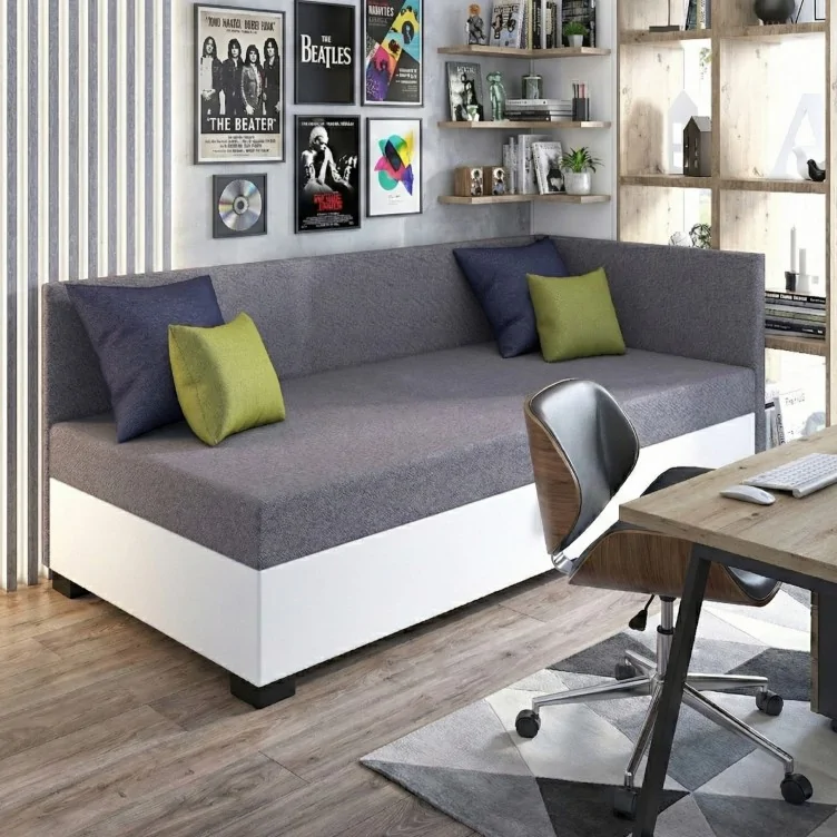 Łóżko młodzieżowe Bob+, tapczan jednoosobowy z pojemnikiem na pościel +Poduszki Gratis