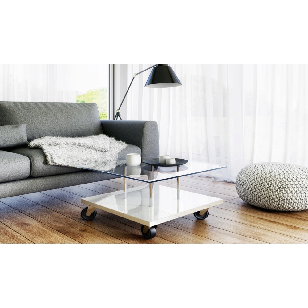 Ława do salonu, stolik kawowy biały połysk+ szklany blat Ława do salonu, stolik kawowy biały połysk+ szklany blat