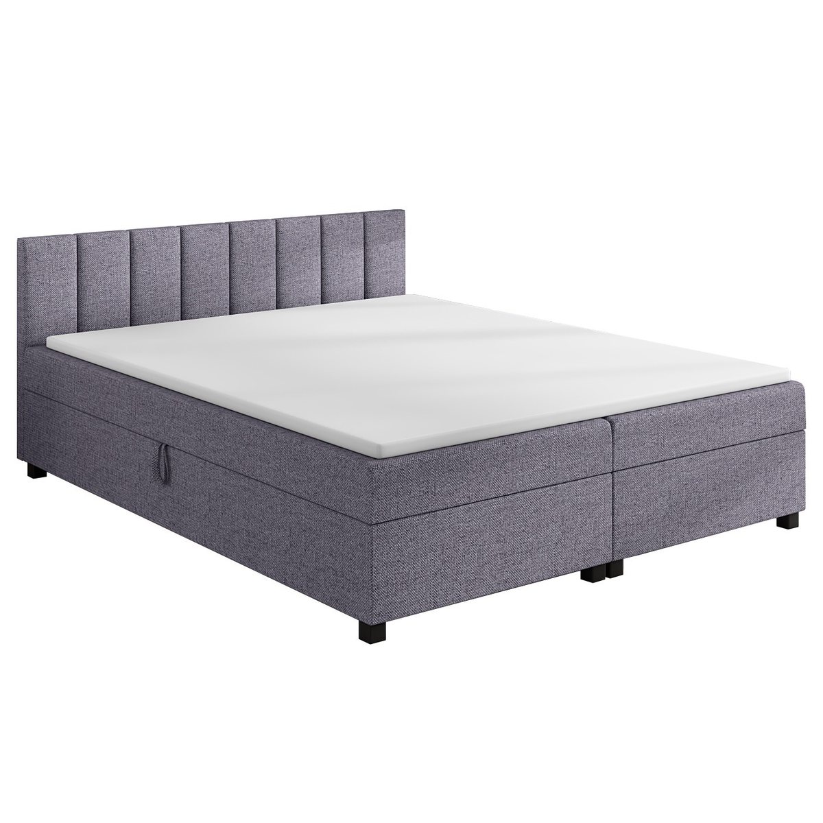 Tapczan dwuosobowy Leo 140×200 w kolorze szary, wezgłowie w pionowe pasy