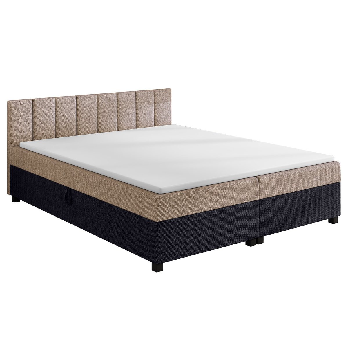 Tapczan dwuosobowy Leo 160×200 w kolorze beżowo-grafitowy, wezgłowie w pionowe pasy