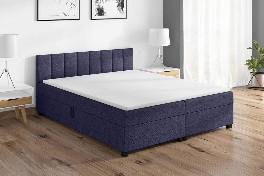 Tapczan Leo 160×200 w kolorze dżinsowy w aranżacji sypialni