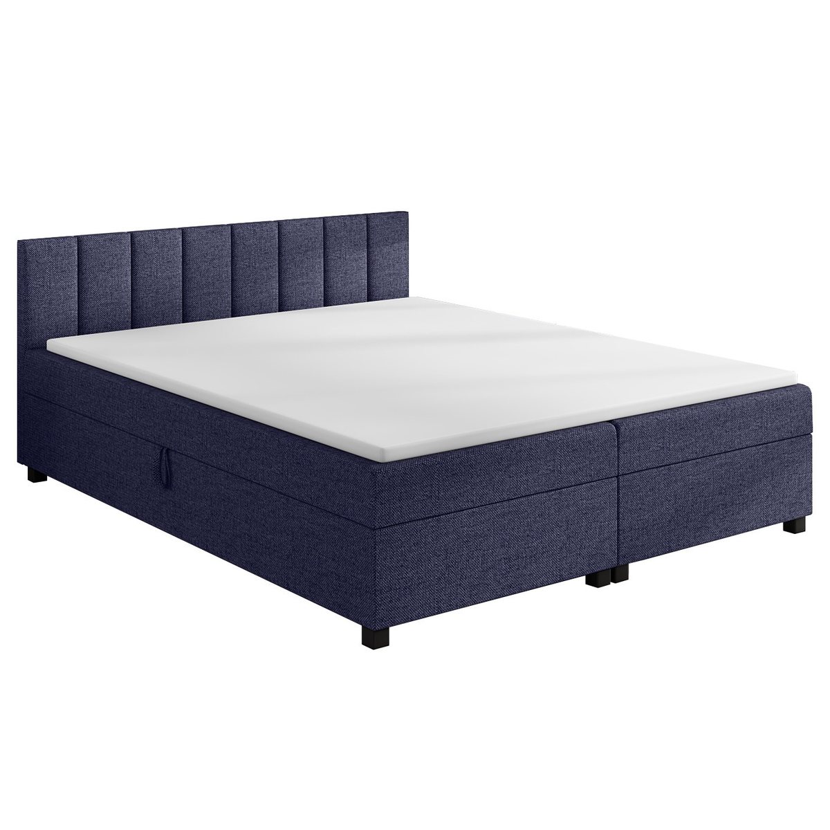 Tapczan dwuosobowy Leo 160×200 w kolorze dżinsowy, wezgłowie w pionowe pasy