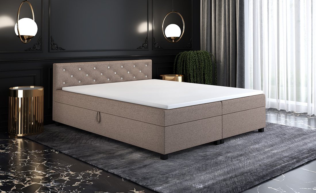 Tapczan dwuosobowy Princess 160×200 w kolorze złoty beż w aranżacji sypialni