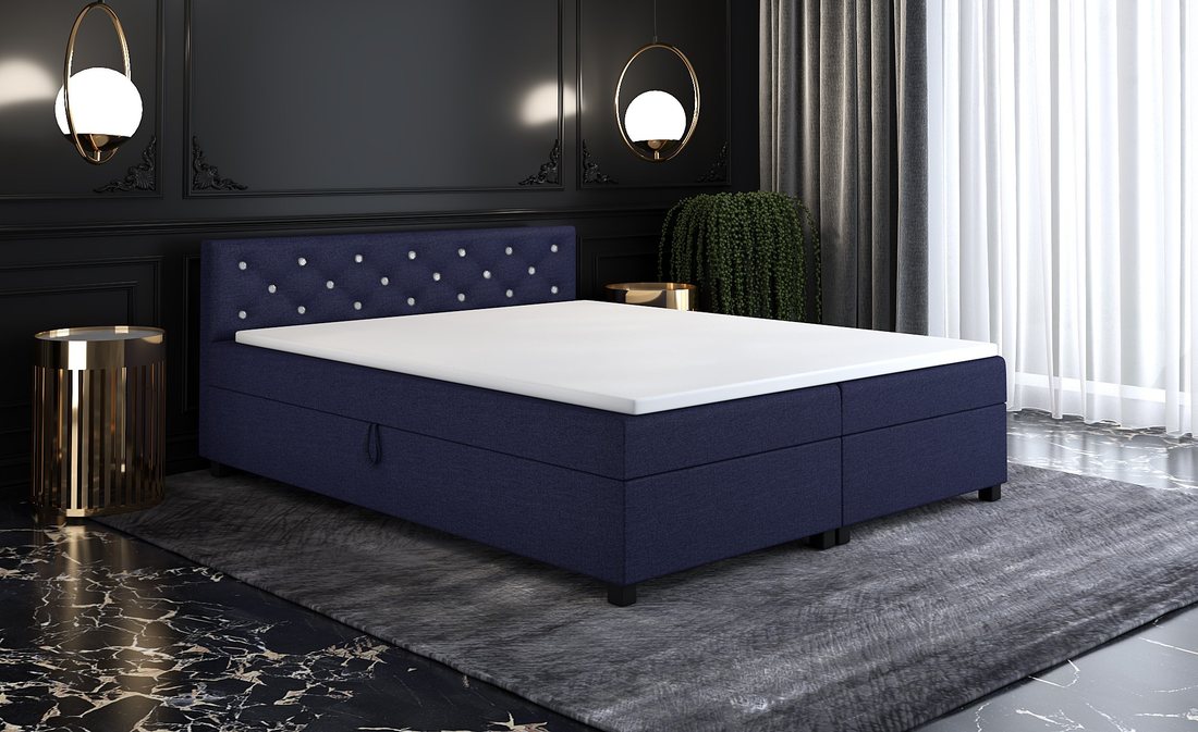Tapczan dwuosobowy Princess 180×200 w kolorze granat w aranżacji sypialni