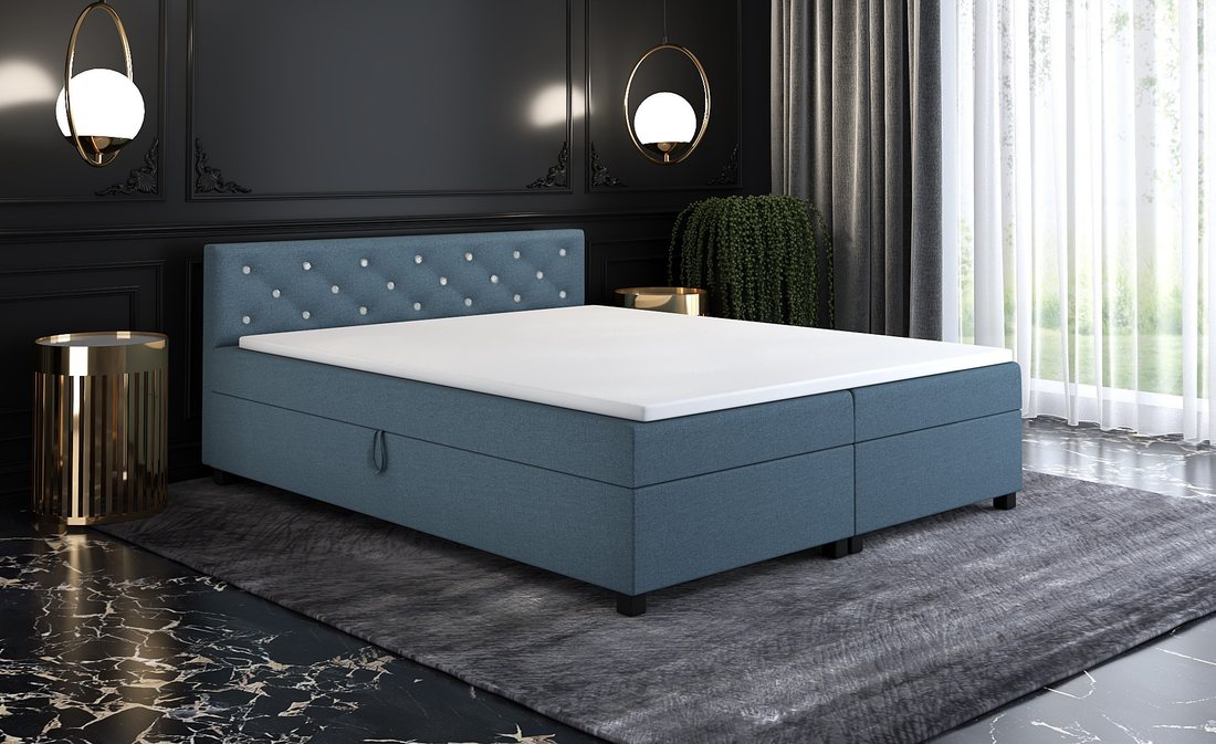 Tapczan dwuosobowy Princess 180×200 w kolorze morski w aranżacji sypialni