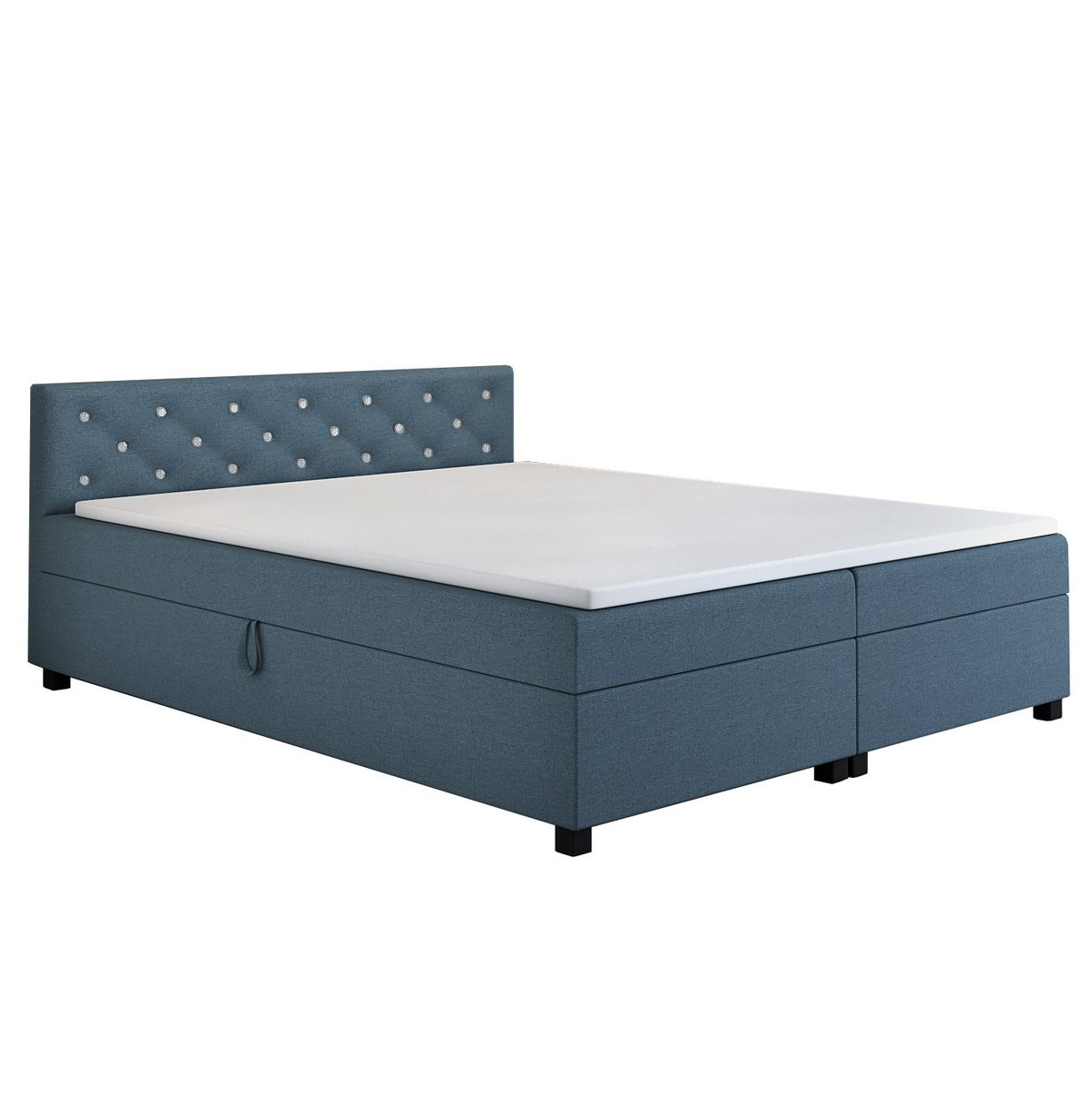 Tapczan dwuosobowy Princess 180×200 w kolorze morski, wezgłowie pikowane kryształkami
